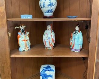 Ceramic "Immortals" figurines - Blue & white jars & boxes