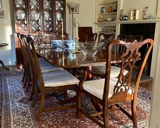 Drexel dining set - banded mahogany table w/8 chairs (2 armchairs).  Also 2 leaves and pads