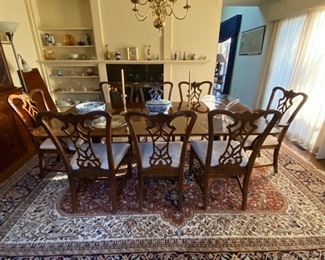 Drexel dining set - banded mahogany table w/8 chairs (2 armchairs).  Also 2 leaves and pads
