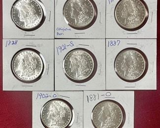 OFFERING 30 PRISTINE MORGAN / PEACE SILVER DOLLARS…VARIOUS YEARS - MANY FROM ORIGINAL BANK ROLLS - MOST ‘MARKS’ ARE ON HOLDERS, NOT COINS 
