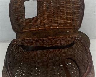 ANTIQUE FISHING CREEL WITH LEATHER STRAP