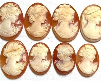 LOT OF 8 CARVED SHELL CAMEOS 