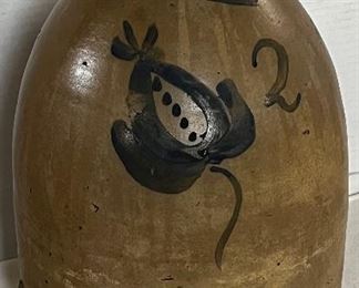 19th CENTURY 2 GALLON STONEWARE BLUE DECORATED JUG 