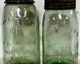2 UNUSUAL GREEN MASON’S CANNING JARS 