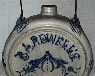 WHITES UTICA STONEWARE BARDWELL’S ROOT BEER” KEG / CANTEEN (has repairs) 