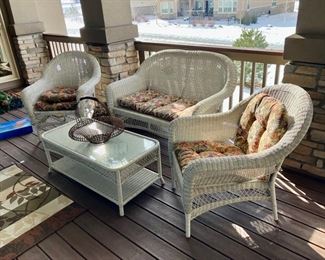 4-Pc White Wicker Patio Furniture with Cushions!