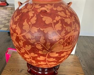 Stunning Asian two-eared Pot on Stand
