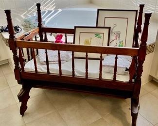Victorian Cradle on Stand; Nursery Artwork