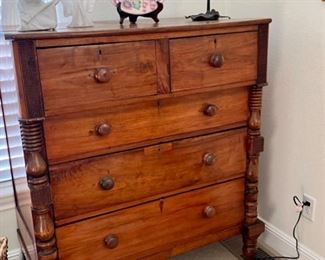1860s Walnut Bureau; Japanese figurines & Plate; Lily Pond Lamp