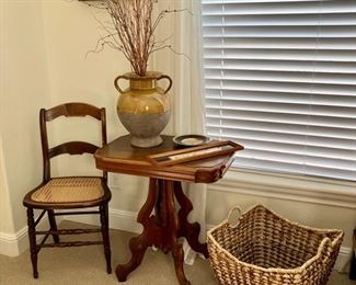 Victorian Table; Great Woven Basket; Vintage Side Chair; Decor Items