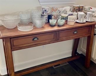 2-Drawer Console Table; Mugs!  Glass Dishes.