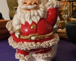 1950's Vintage SANTA Waving Figurine Ceramic Spaghetti  Christmas Bank JAPAN MCM