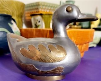 Duck Pewter and Brass Decorative Figurine Trinket Box