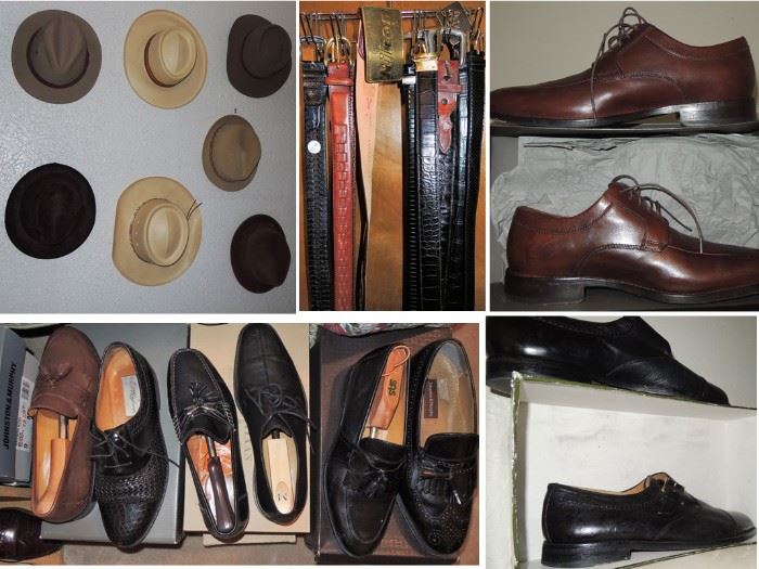 Men's hats, exotic and leather belts. SHOES:  Johnston and Murphy, Cole Haan, Allen Edmonds