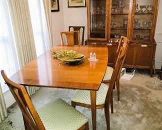 Mid-century dining table set with matching china cabinet