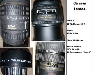 Camera lenses - too many to list. Nikon, Tokina, Tamron, Angenieux