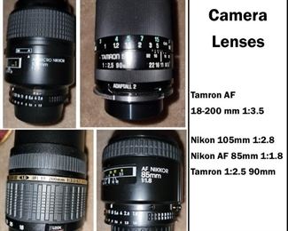 Camera lenses - too many to list. Nikon, Tokina, Tamron, Angenieux