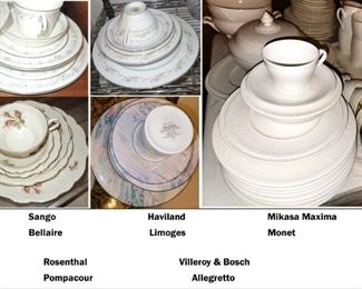 China by Sango, Haviland Limoges, Mikasa, Rosenthal, Villeroy and Boch