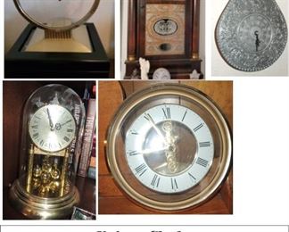 Clocks: Register, Anniversary, Pewter Wall clock, dome, and Jefferson Golden Hour Electric