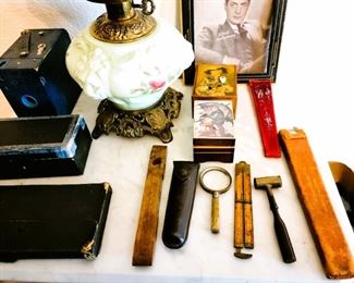 Antique cameras, engineering tools and music boxes