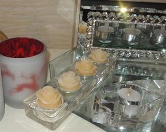 Candle holders and mirrored trays