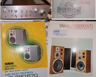 Yamaha Tuner, receiver and speaker sets, Sony CD player, Nakamichi Cassette, Teac Portable Cassette Player/recorder and Reel-to-reel player