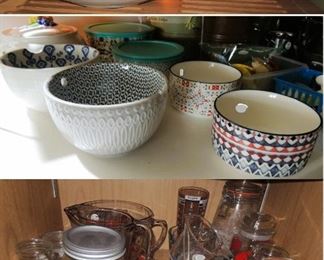 Pyrex, mixing bowls, measuring cups, Ball jars
