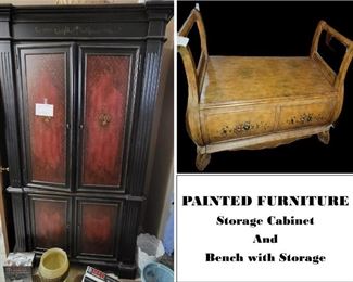 Painted furniture: large storage furniture and storage bench