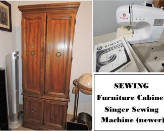Retro sewing cabinet (hides table and storage) SOLD. New Singer Sewing Machine Available