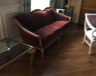 French sofa in cranberry fabric - perfect!