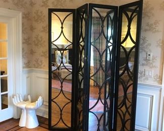 Very heavy 4 panel wooden screen with mirrors