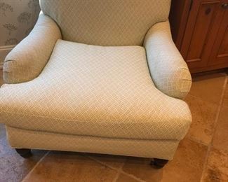 Gorgeous Custom Made Club Chair in a Herringbone Fabric. Off white and pale lime green