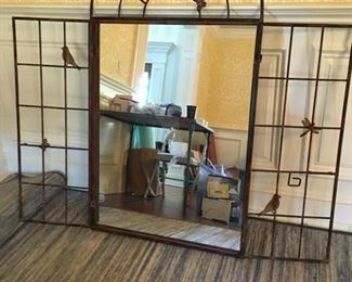 Metal framed Bird Motif Mirror for ornamental uses. Closed 30 inches wide X 56 inches high. Opened: 56 X 56 X 56