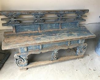 6 foot antique bench distressed paint from age. Very, very heavy! $1,200