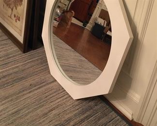 White octagonal Mirror by Jonathan Adler