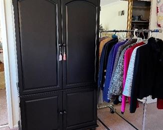 ENTERTAINMENT CABINET AND SOME NICE CLOTHING SMALL SIZES