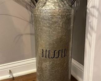 Large "Blessed" Replica Milk Canister with Floral Arrangement