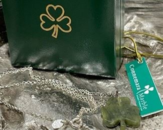 J.C. Walsh and Sons Irish STERLING Necklace with Connemara Marble Shamrock
