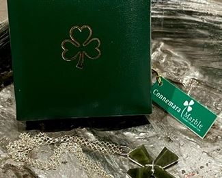 J.C. Walsh and Sons Irish STERLING Necklace with Connemara Marble Cross