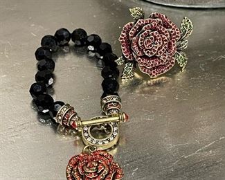 Vintage HEIDI DAUS Rose Bracelet and Ring Set