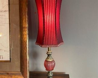 Metal and Red Glass Table Lamp