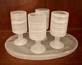 Small Carved Stone Stemware and Tray 