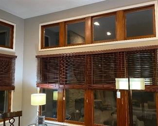 MDF wood blinds four panels equal 134 inches wide, 78 inches height