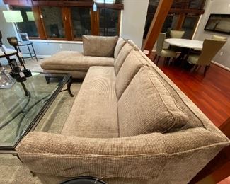 Two piece sectional sofa by Sherrill furniture.  Upholstered in chenille fabric.
