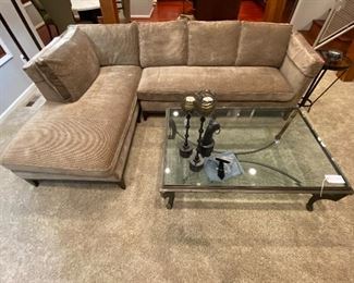 Two piece sectional sofa by Sherrill furniture.  Upholstered in chenille fabric.