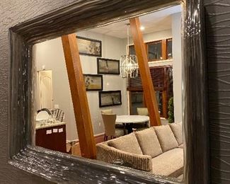 Layla Grayce for Made Goods, Hetty Rectangular Mirror.  Smoke Translucent made of resin, 26“ x 37“, protrudes 2 inches from the wall, approximately 38 pounds, can be hung vertical or horizontal.