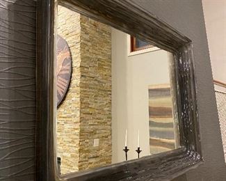 Layla Grayce for Made Goods, Hetty Rectangular Mirror.  Smoke Translucent made of resin, 26“ x 37“, protrudes 2 inches from the wall, approximately 38 pounds, can be hung vertical or horizontal.