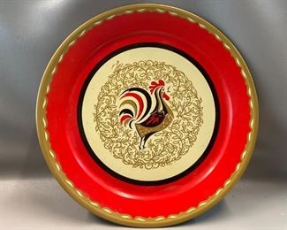 19” Vintage Round Rooster Tray