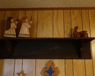 ANTIQUE SHELF - WOODEN FIGURINES