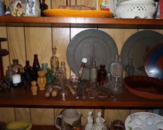 VINTAGE BOTTLES - SPOOLS - POTTERY